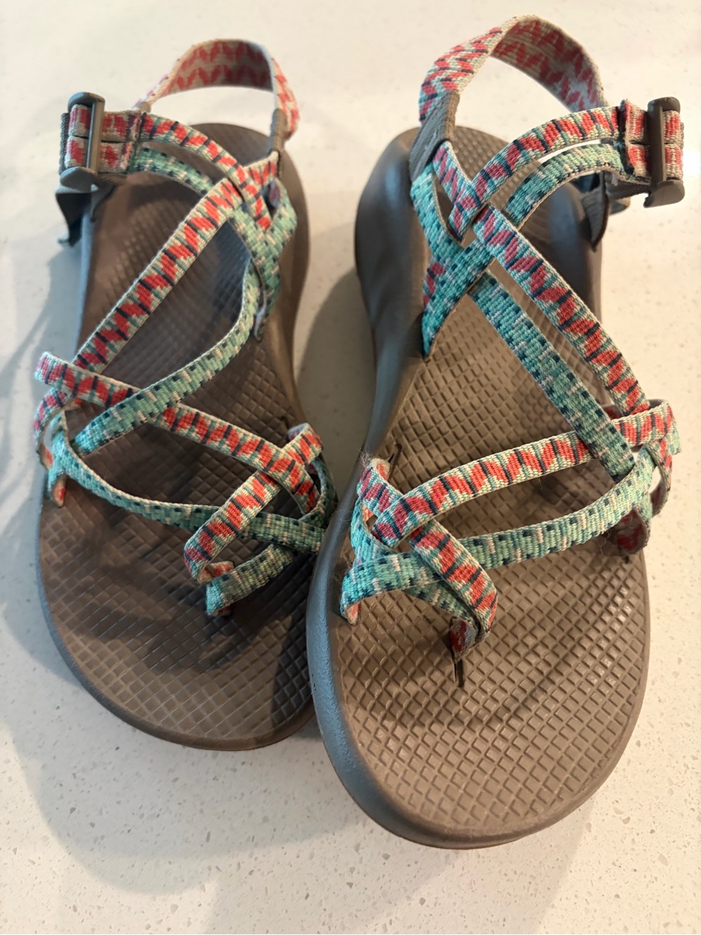 Chaco Women's Strappy Sandals in Teal and Coral